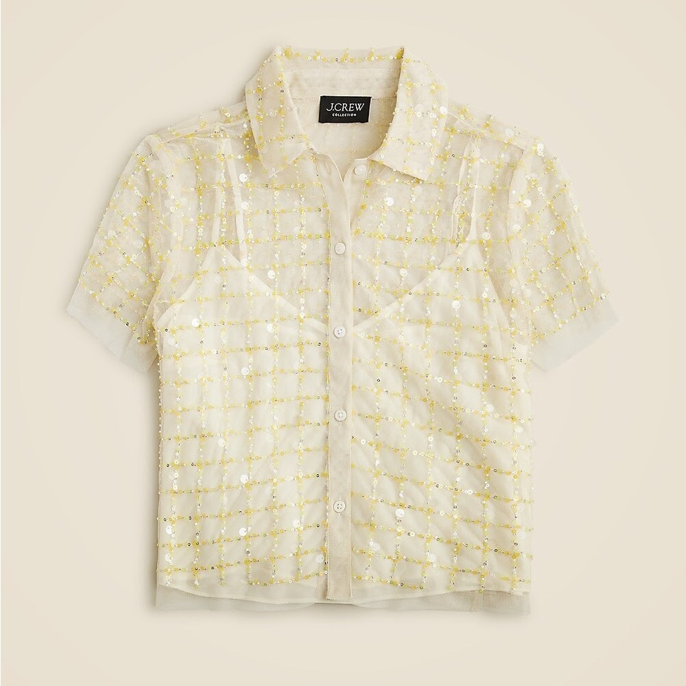 J.Crew Collection cropped gamine shirt with green sequin pattern
